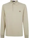 Fred Perry Beige Honeycomb Long-sleeve Polo In Beige