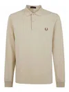 Fred Perry Beige Honeycomb Long-sleeve Polo In Nude & Neutrals