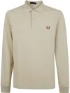Fred Perry Beige Honeycomb Long-sleeve Polo In Oatmeal Whisky Brown