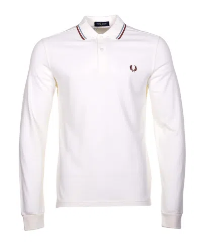 Fred Perry Long Sleeve Twin Tipped Polo Shirt Light Ecru Silver Cinnamon In Black