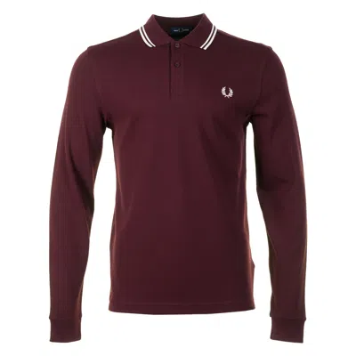 Fred Perry Long Sleeve Twin Tipped Polo Shirt Oxblood In Red