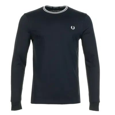 Fred Perry Long Sleeve Twin Tipped T Shirt Navy In Blue