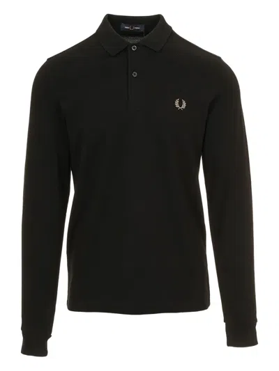 Fred Perry The Polo Collar Long Sleeve Shirt In Navy