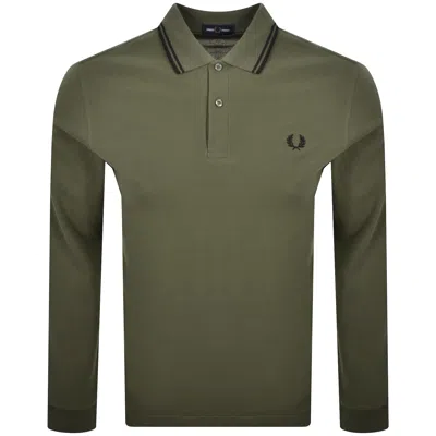 Fred Perry Long Sleeve Twin Tipped Polo Shirt In Green
