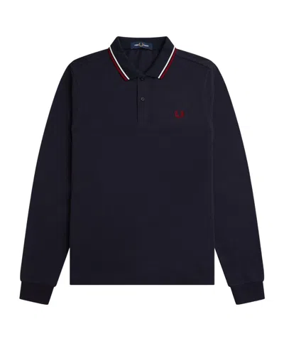 Fred Perry Longsleeve Collared Polo Shirt In Black