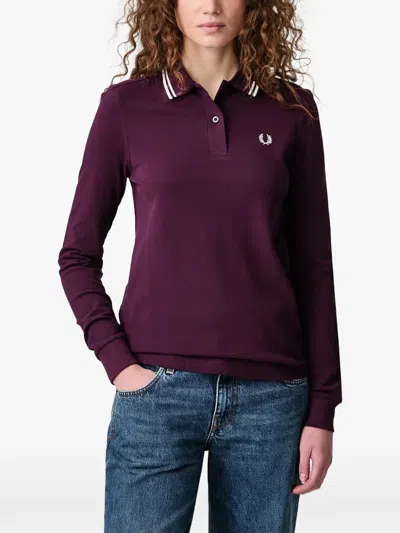 Fred Perry Long-sleeve Cotton Polo Top In 퍼플