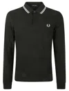 Fred Perry Authentic Long Sleeved Twin Tipped Polo Black In Nightgreen/snwht