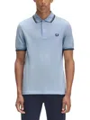 Fred Perry Polo Shirt With Ribbed Cuffs And Short Sleeves In Blue