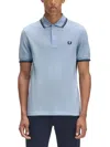 Fred Perry Polo Shirt With Ribbed Cuffs And Short Sleeves In Blue