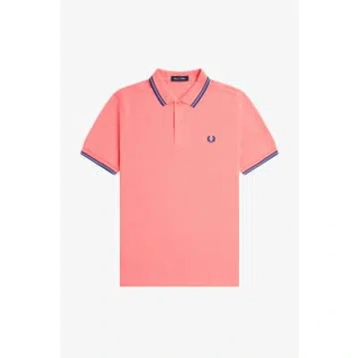 Fred Perry M3600 Polo Shirt Light Coral Heat/cobalt In Pink