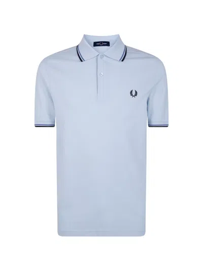Fred Perry Short Sleeve Twin Tipped Polo Shirt Light Smoke Petrol In Sky