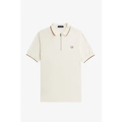 Fred Perry M7729 Crepe Pique Zip Neck Polo Shirt Ecru In Neutral