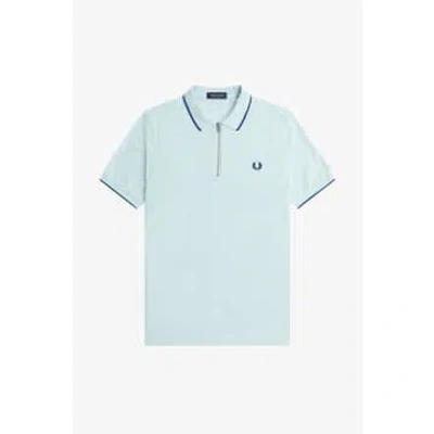 Fred Perry M7729 Crepe Pique Zip Neck Polo Shirt Ice Blue