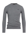 Fred Perry Man Sweater Grey Size L Cotton In Gray