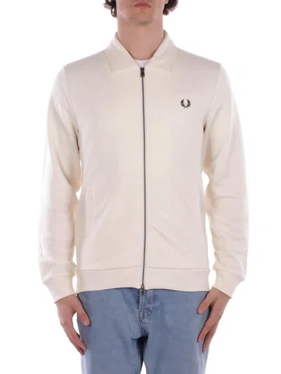 Fred Perry Man Sweatshirt J1328 560 Fp Zip Through Collared Sweats Ecru In Neutral
