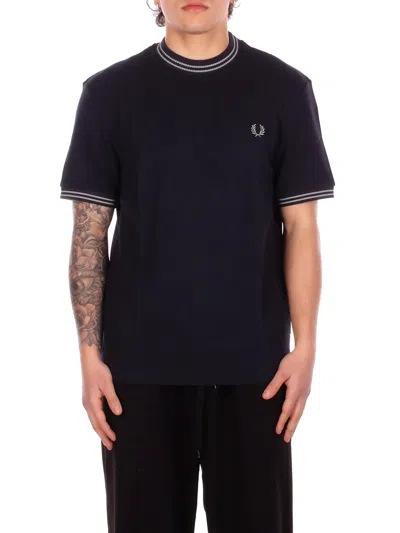 Fred Perry Man T-shirt M8679 608 Fp Ribbed Jersey T-shirt Navy In Black