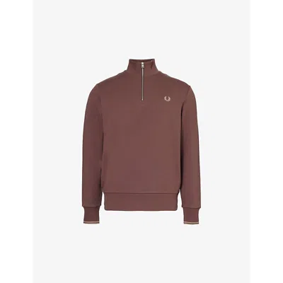 Fred Perry Mens Carrington Road Brick Ringer Logo-embroidered Half-zip Cotton-jersey Sweatshirt