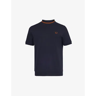 Fred Perry Mens Navy Ringer Logo-embroidered Cotton-jersey T-shirt