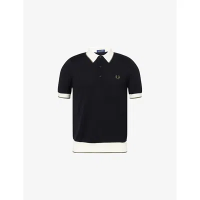 Fred Perry Mens Black Logo-embroidery Contrast Knitted Polo Shirt
