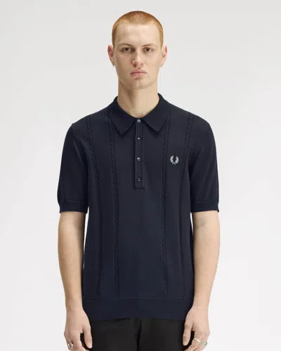 Fred Perry Mens Cable Knitted Polo Shirt In Blue