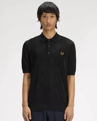 Fred Perry Mens Cable Knitted Polo Shirt In Black
