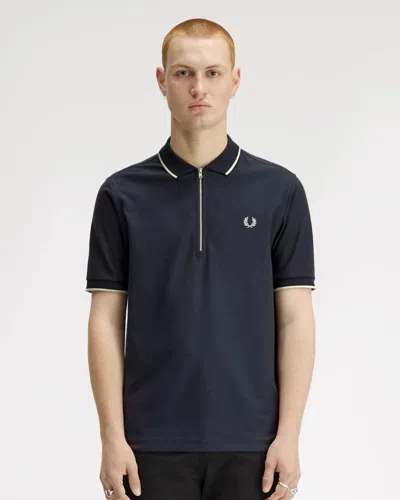 Fred Perry Mens Crepe Pique Polo Shirt In Blue