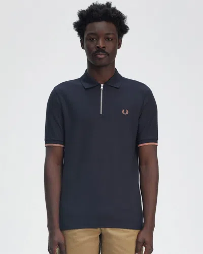 Fred Perry Mens Crepe Pique Zip Neck Polo Shirt