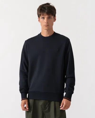 Fred Perry Mens Crew Neck Sweatshirt In Navy/burgundy/rich Brown 75c
