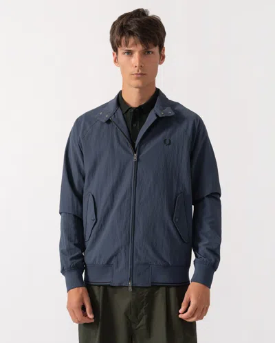 Fred Perry Mens Crinkle Nylon Harrington Jacket In Dark Airforce 738