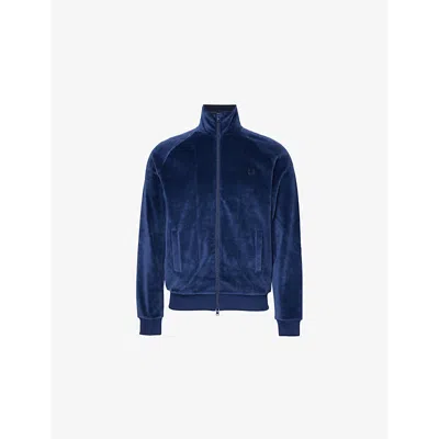 Fred Perry Mens Dark Carbon Velour High-neck Regular-fit Cotton And Recycled-polyester Blend Jacket