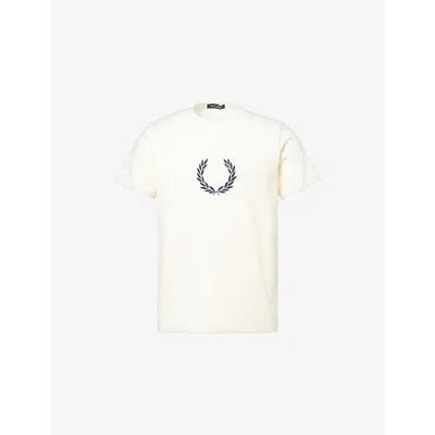 Fred Perry Mens  Branded Regular-fit Cotton-jersey T-shirt In Ecru