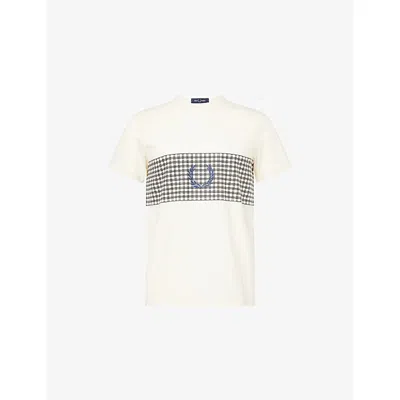Fred Perry Mens Ecru Tennis Net Graphic-print Cotton T-shirt In White
