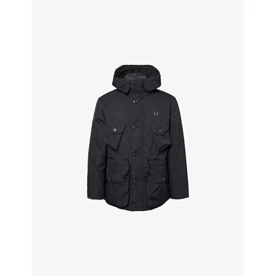 Fred Perry Mens Black Embroidered-logo Flap-pocket Shell Jacket