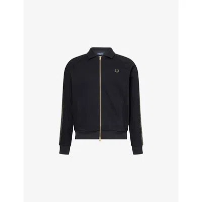 Fred Perry Mens Black Embroidered-logo Long-sleeve Cotton-jersey Jacket
