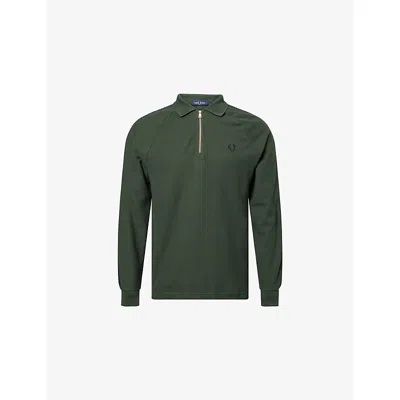 Fred Perry Mens Court Green Dash Taped Raglan-sleeves Cotton Polo Shirt Xxl