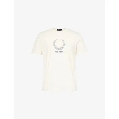 Fred Perry Mens Laurel Wreath Embroidered Cotton T-shirt Ecru In White