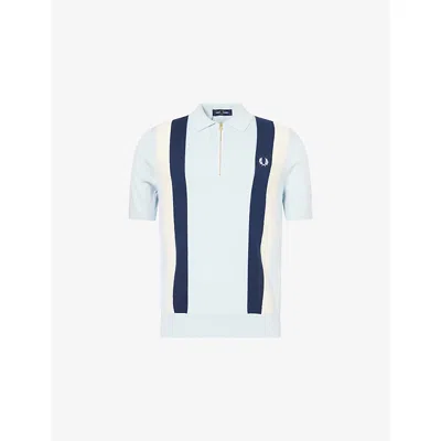 Fred Perry Mens Light Ice Logo Texture Cotton Knitted Polo Shirt In Blue
