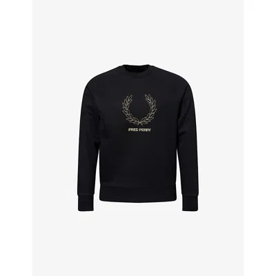 Fred Perry Mens Black Outline Raglan-sleeves Woven Sweatshirt In Animal Print