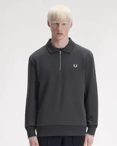 Fred Perry Mens Half Zip Collared Sweatshirt In Black