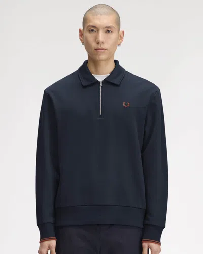 Fred Perry Mens Half Zip Collared Sweatshirt In Blue