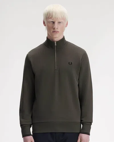 Fred Perry Mens Half Zip Sweatshirt In Green