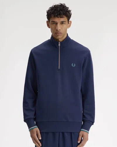 Fred Perry Mens Half Zip Sweatshirt In Blue