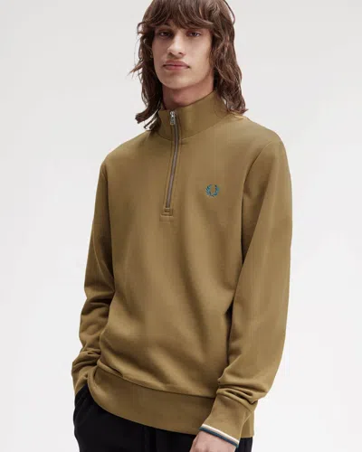 Fred Perry Mens Half Zip Sweatshirt In Brown
