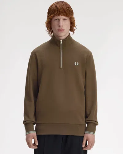 Fred Perry Mens Half Zip Sweatshirt In Brown