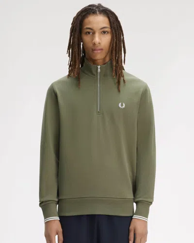Fred Perry Mens Half Zip Sweatshirt In Green