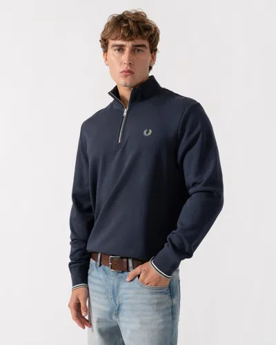 Fred Perry Mens Half Zip Sweatshirt In Blue