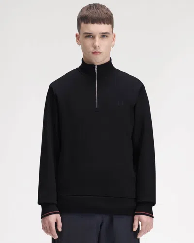 Fred Perry Mens Half Zip Sweatshirt In Black