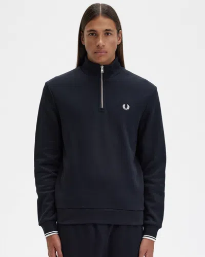 Fred Perry Mens Half Zip Sweatshirt Nos In Blue