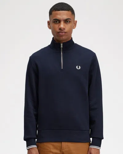 Fred Perry Mens Half Zip Sweatshirt Nos In Blue