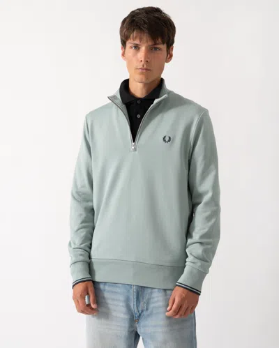 Fred Perry Mens Half Zip Sweatshirt In Green